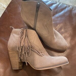 Taupe Suede Fringe Ankle Boots